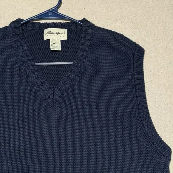 VTG Eddie Bauer Knit Sweater Vest Men's Size M Navy Blue 100% Cotton Sleeveless - Picture 3 of 8